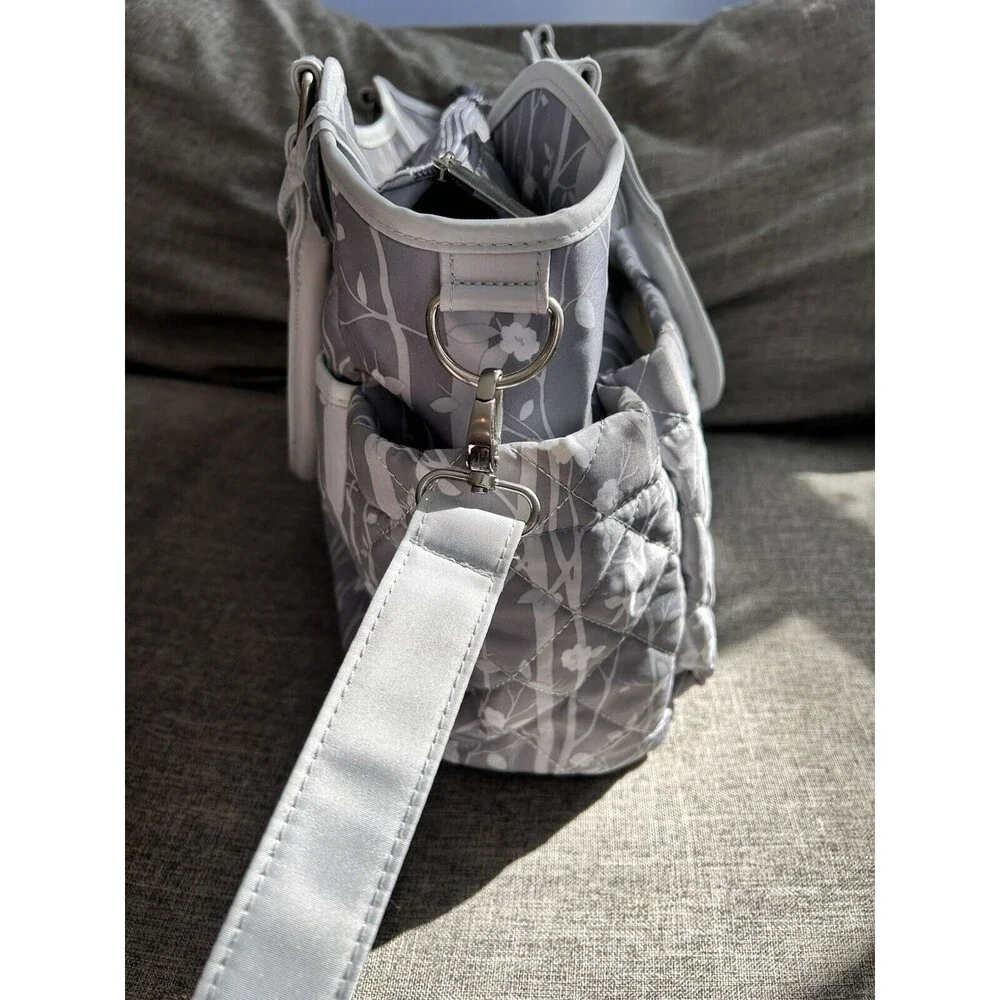 Laura Ashley Baby Gray Floral Diaper Bag Tote Changing Pad Pockets